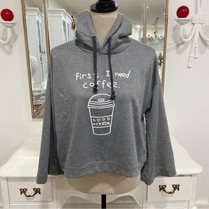 Yidao Gray Cropped Sweatshirt Coffee Quote Hoodie Sz M Loungewear Comfort